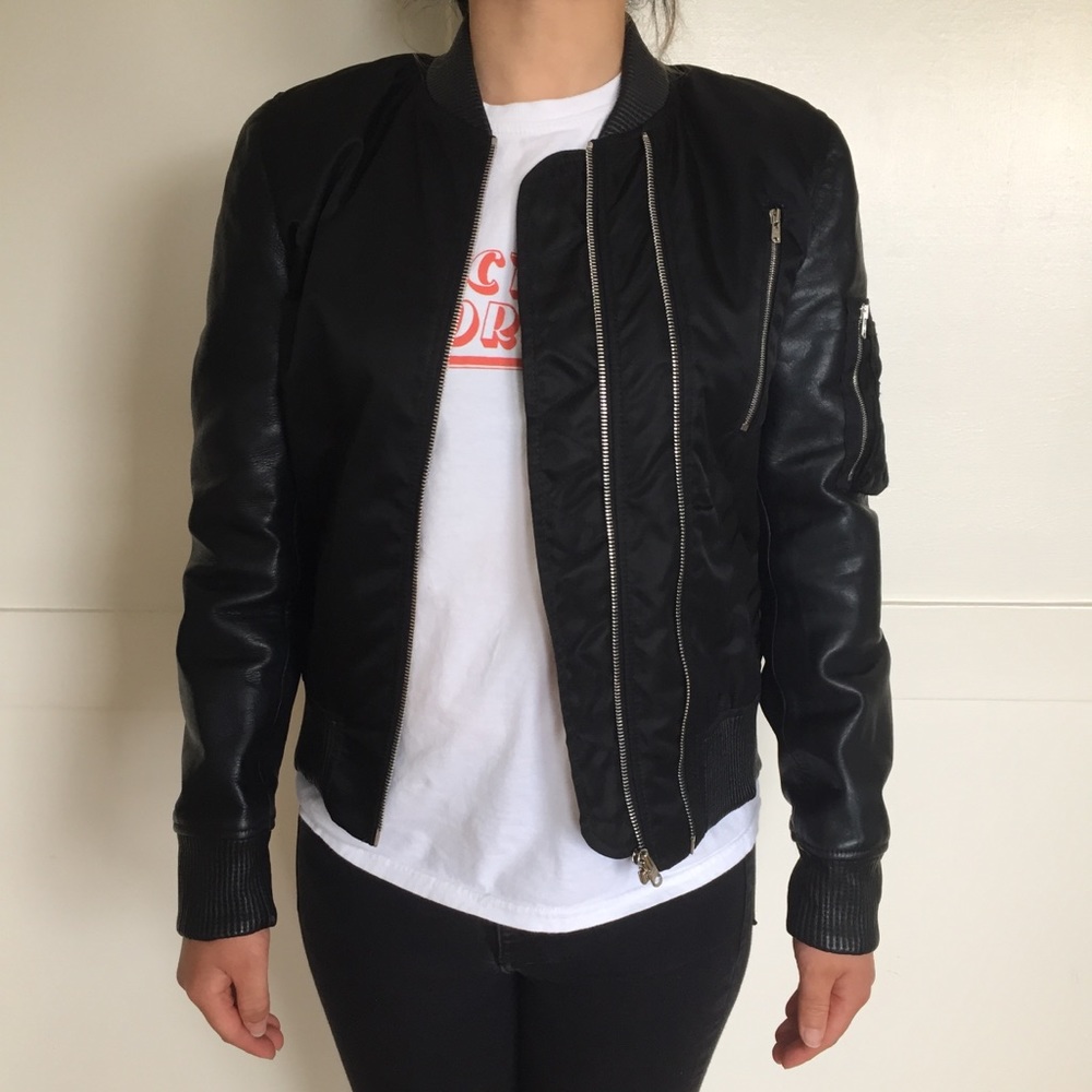 The Kooples Nylon Leather Bomber Jacket